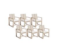Set of 6 Garden Chairs with Cushions AZZANELLO Acacia Wood Off-White