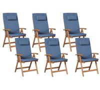 Set of 6 Garden Chairs with Cushions JAVA PREMIUM Acacia Wood Blue