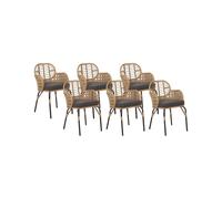 Set of 6 Garden Chairs with Cushions PRATELLO PE Rattan Natural