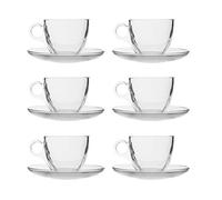 Set of 6 Glass Cup and Saucer 190ml Cappuccino Tea Coffee Espresso Clear Glass Cups with Saucers Hot Drinks for 6 People