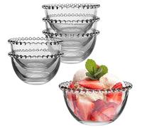 Set of 6 Glass Dessert Bowls - Beaded Edge Vintage Tableware 350ml Sundae Ice Cream Dishes Alfresco Dining Crockery (N317)