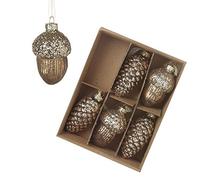 Set of 6 Gold Acorn & Pinecone Christmas Tree Hanging Decorations Xmas Pendants