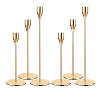 Set of 6 Gold Candlestick Holders,Candle Holder for Taper Candle Fits 3/4 inch Thick Candle&Led Candles,Retro Metal Candlesticks for Candlelight Dinner Wedding Party Banquet Decoration