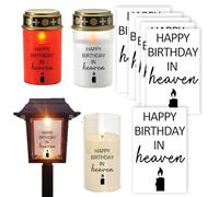 Set of 6, grave candle sticker set 'Happy Birthday in Heaven', decorative memorial light design with candle motif, sky birthday, birthday light, easy to use, personalised grave lights