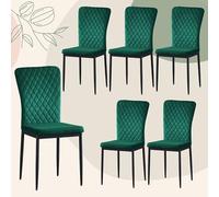 Set of 6 Green Dining Chairs High Back Upholstered Kitchen & Living Room Chairs with Padded Sea& Sturdy Metal Legs Modern Fur for Home Decor
