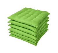 (Set of 6, Green) Plain Seat Pad with Button Straps 100% Cotton