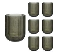 Set of 6 Grey/Black Tinted Embossed 270ml Ribbed Juice Water Tumbler Glasses (DK57)