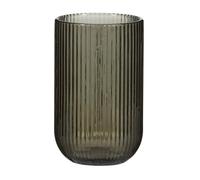 Set of 6 Grey/Black Tinted Embossed Ribbed Glass Highball Tumblers (DK53)