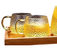Set of 6 Hammered Glass Mugs Serveware Coffee Textured Glass Tea Cups 400 ml/13.5 oz Diamond Pattern Glass Coffee Cups Vintage Clear Crystal Elegant with Handle Cool Heat-Resistant Latte Cappuccino