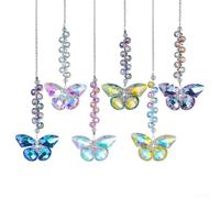 Set of 6 Handcrafted diamond Butterfly Suncatchers featuring elegant design and stainless steel chain for decorative use on windows and patios