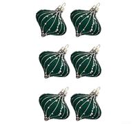 Set of 6 Handmade Holiday Tree Ornaments with Flocked Velvet Texture for Elegant Seasonal Decoration Featuring Hand Painted Details and Modern Art Style (Dark Green)