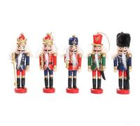 Set of 6 Handmade Wooden Nutcracker Soldiers 13cm Classic Christmas Tree Ornaments Festive Holiday Decor for Homes Party Table Centerpiece Display Multicolor