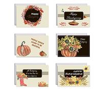 Set Of 6 Happy Thanksgiving Cards With Envelopes Stickers Pumpkin Greeting Card For Fall Harvest Thank You Postcards Thanksgiving Cards And Envelopes