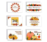 Set of 6 Happy Thanksgiving Day Cards with Envelopes Stickers Pumpkin Maple Leaf Greeting Card for Fall Harvest