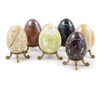 Set of 6 Himalayan Marble Eggs with Stands - Natural Stone Decorative Easter Eggs - Hand Polished Marble Ornament Set