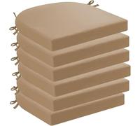 Set of 6 Khaki Waterproof Outdoor Chair Cushions with Ties Removable Machine Washable Covers Ideal for Patio Dining & Garden Chairs (20x20x2in)