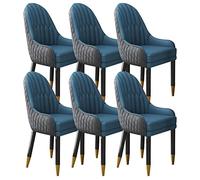 Set of 6 Kitchen Dining Chairs - Microfiber Leather Solid Wood Legs Stylish Cement Gray & Lake Blue - Versatile for Living Room Balcony and Bedroom