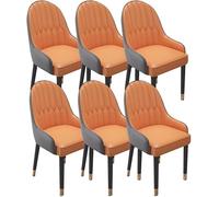 Set of 6 Kitchen Dining Chairs Scratch Resistant Leather Stable Carbon Steel Legs Stylish Bar Stools for Living Room Lounge Orange & Dark Grey Color