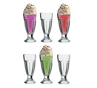 Set of 6 Milkshake Soda Glasses 300ml Knickerbocker Glory Dessert Sundae Ice Cream Glasses American Diner Style Soda Fountain Long Tall Smoothie Fruit Glasses Large