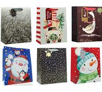 Set of 6 Large Bags with Rope Handle & Tag Mixed Designs - Pack A 33x26cm