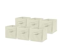 Set of 6 Large Foldable Square Storage Cubes, Fabric Organiser Canvas Cube Boxes Collapsible for Home, Bedroom, Nursery Office, Playroom Toys, 28 x 28 x 28 cm (Beige)