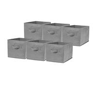 Set of 6 Large Foldable Square Storage Cubes, Fabric Organiser Canvas Cube Boxes Collapsible for Home, Bedroom, Nursery Office, Playroom Toys, 28 x 28 x 28 cm (Grey)