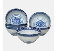 Set of 6 Large Oriental Chinese Porcelain Decorated Blue and White Rice Bowls MA