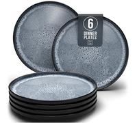 Set of 6 Large Stoneware Plates Ibiza Model - Refined Dishes Dishwasher and Microwave Resistant - Table Service for 6 People, Dinner Plates - Pure Living Smoke Blue