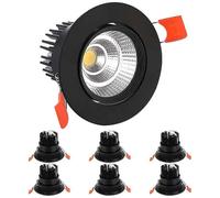 Set of 6 LED recessed spotlights, 7W Cob, AC 220-240V, cool white 6000K, dimmable 30C, IP44, cut-out 70-80mm (black) [Energy Class A]