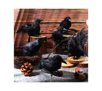 Set of 6 Lifesize Black Ravens - Realistic Movie-Prop Crow Decor for Halloween, Haunts & Outdoor Spookiness