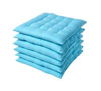(Set of 6, Light blue) Plain Seat Pad with Button Straps 100% Cotton