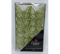 Set of 6 Lime 8cm Diamante Glitter Mesh Jewelled Butterfly 3D Decorative Butterflies Wedding Home Party Event Craft Embellishment Festive Stylish Xmas Tree Christmas Decoration Curtain Clip On