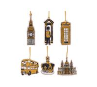 Victoria Eggs Set Of 6 London Icons Wooden Decorations, Multi