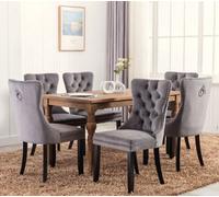 HomeTouch Taylor Set of 6 Lux Velvet Upholstered Kitchen Dining Chairs with Pull Knocker Back in Grey | Size: 6 Pack HomeTouch Grey 6 Pack
