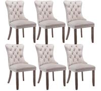 HomeTouch Taylor Set of 6 Lux Cream Velvet Upholstered Kitchen Dining Chairs with Pull Knocker Back in Beige | Size: 6 Pack HomeTouch Beige 6 Pack