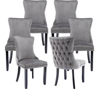 Set Of 6 Lux Velvet Upholstered Kitchen Dining Chairs Wing High Back Office Bedroom Chairs Grey