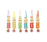Set of 6 Mala Artificial Beads Ribbon Garland, Small Idol Mala Pooja Sringar Articles Ornament Indian Traditional Festival Decoration Home Decor for God Frame Housewarming (Size: 2 Inches / 5.5 cm)