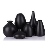 Set of 6 Matte Black Small Vases for Flowers, Ceramic Bud Vase Bulk Boho Centerpieces for Tables, Mini Short Vase Modern Bulk Wedding Centerpieces Ikebana Vases for Bridal Shower/House Warming Gift