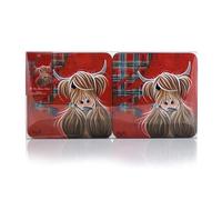 Set of 6 McMoo Highland Cow Coo Tartan Paint Coasters Table Mat
