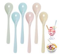 Set of 6 Melamine Spoons, Long, 16 x 3.4 cm / 6.3 x 1.34 in Egg Spoons, Plastic, Colourful, Imitation Porcelain Plastic Spoons, BPA-Free, Drop and Shockproof, Dishwasher Safe, for Jam, Yogurt, Coffee