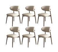 Set of 6 Mid Century Modern Dining Chairs - Upholstered Curved Backrest Sturdy Wood Legs Perfect for Kitchen & Living Room Dark Walnut & Light Khaki Finish Stylish & Comfortable