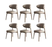 Set of 6 Mid Century Modern Dining Chairs - Upholstered Kitchen Chairs with Curved Backrest & Sturdy Wooden Legs in Light Walnut & Dark Khaki for Dining Room & Living Room Decor