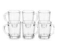 Set of 6 Mini Glass Tea Cups 90ml Clear Espresso Coffee Mugs with Handles, Small Turkish Coffee Cups for Espresso, Herbal Tea, Coffee Tasting, Dessert Serving, Reusable Dishwasher Safe Glassware