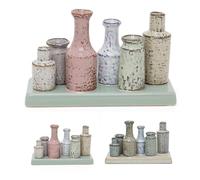 Set of 6 Mini Traditional Vases on Ceramic Plinth | Small Ceramic Bud Vases for Flowers | Posy Flower Pots - Colour Varies