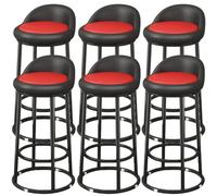Set of 6 Modern Bar Stools 73cm Height Faux Leather Upholstered Metal Frame with Backrest & Footrest Perfect for Kitchen Island & Dining Room (Black & Red)