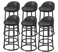 Set of 6 Modern Bar Stools 73cm Height Upholstered Synthetic Leather Sturdy Metal Frame with Backrest & Footrest Ideal for Kitchen Island Dining Room & Home Bar (Black)