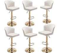 Set of 6 Modern Beige Velvet Counter Height Bar Stools - Adjustable Swivel Bar Chairs with Back and Gold Base for Kitchen Island Dining Room and Home Bar