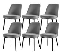 Set of 6 Modern Dark Grey Velvet Dining Chairs Armless Kitchen Seating with 10cm Thick Cushions Silk-Cotton Upholstery & Metal Legs for Stylish Dining Room Decor