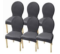 Set of 6 Modern Dining Chair Slipcovers Round Back Covers for Small/Large Chairs Without Arms Solid Wood Legs Dark Gray Perfect for Kitchen & Bedroom Decor