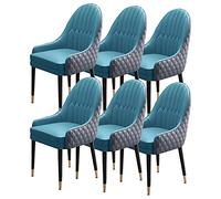 Set of 6 Modern Dining Chairs Soft Microfiber Leather Padded Seats Stylish Wooden Legs Elegant Living Room Accent Chairs in Sea Blue & Cement Gray